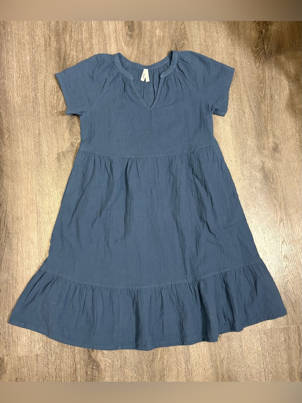 NWOT PACT Women Medium Blue Midi Dress Coastal Double Gauze Organic Cotton Boho